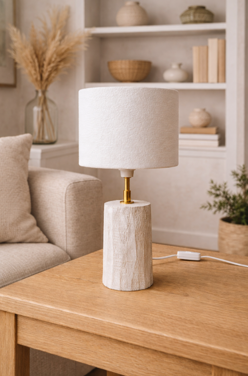 " Lampe à poser en chêne massif blanchi, fabrication artisanale à la main par Tomasz Marcus Caen."